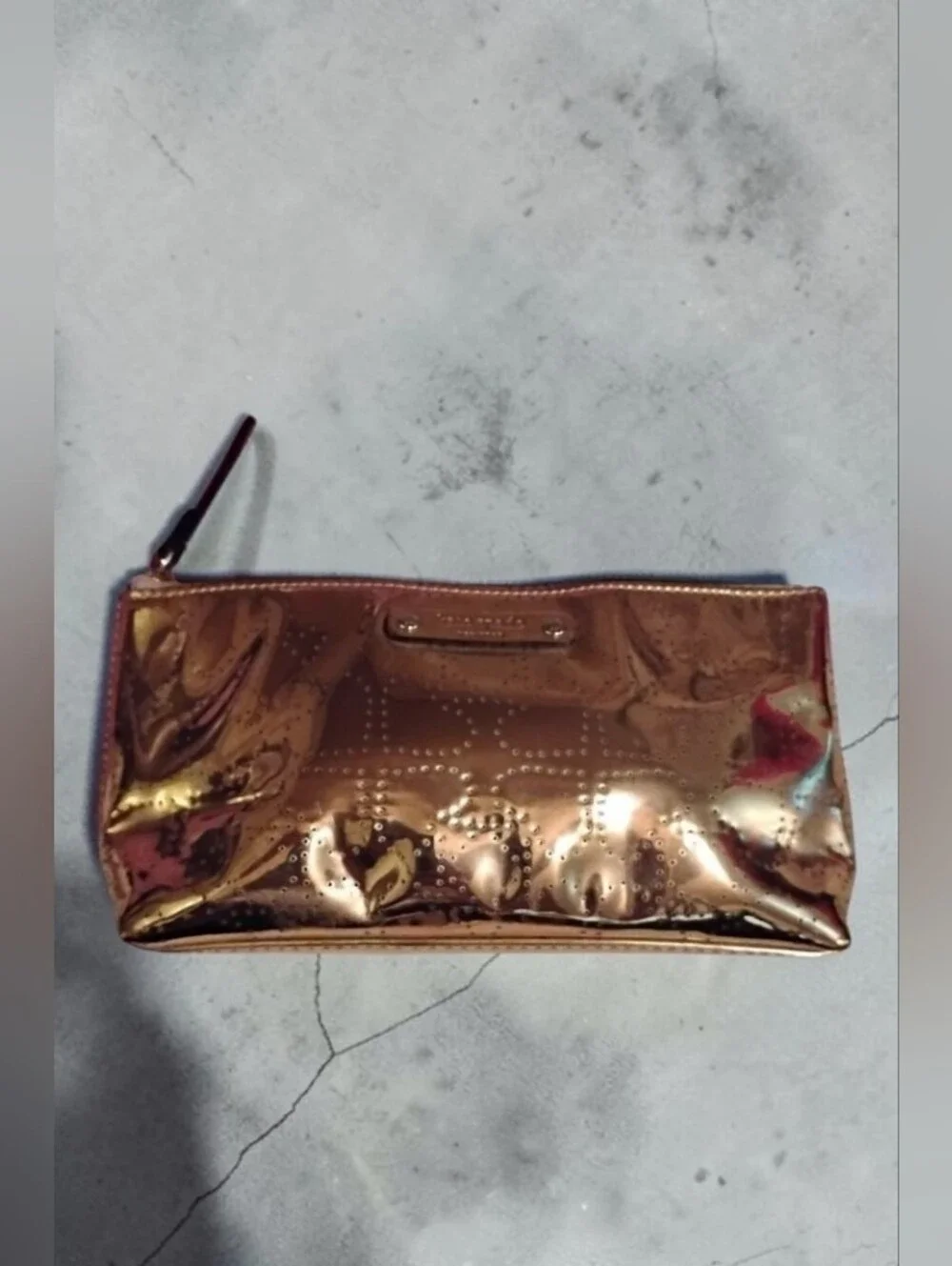 Kate Spade Little Shiloh Metro Spade Gold Shimmer Cosmetic Bag EUC